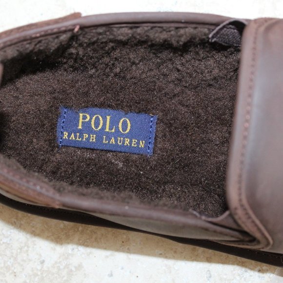 NIB MEN\'S POLO RALPH‎ LAUREN LEATHER SLIPPERS BROWN main image 9